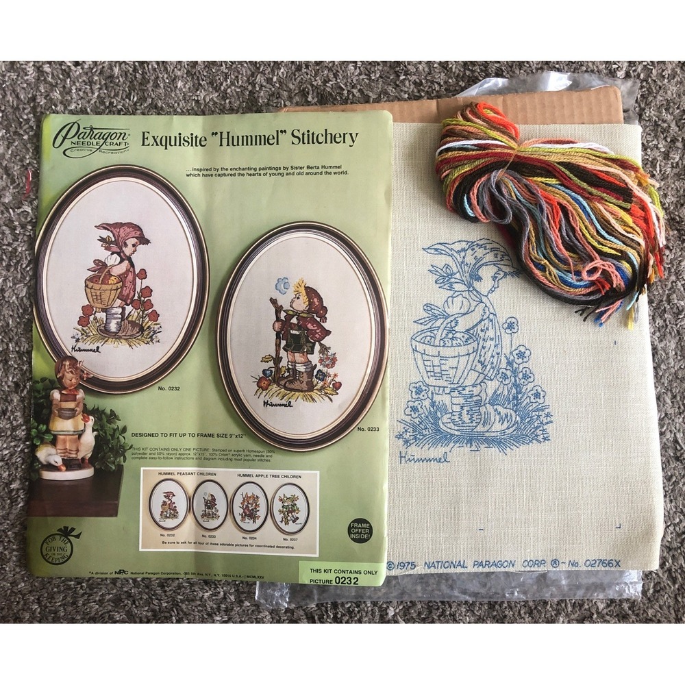 Vintage Paragon Hummel Peasant Children #0232 Crewel Embroidery Kit + #0233 READ